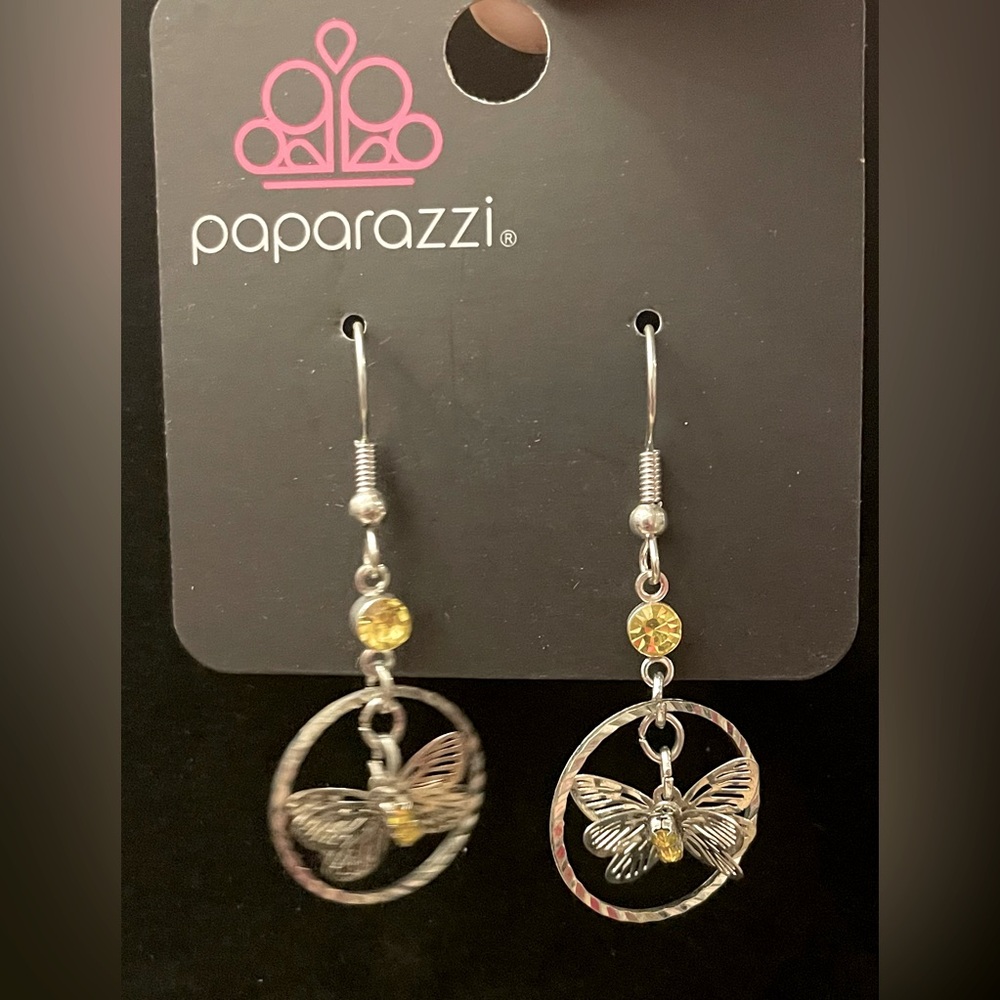 Paparazzi Earrings ~ Fabulous Flutter - Yellow